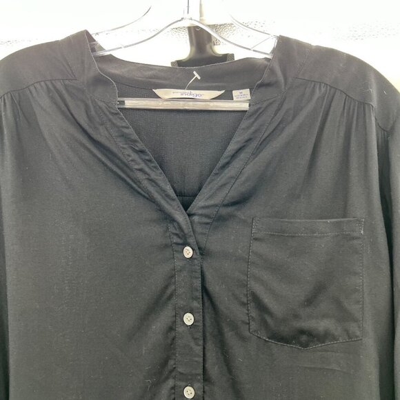 Great Northwest Indigo Pullover Top Long Roll Tab Sleeve Black Sz Medium Buttons - Picture 2 of 8